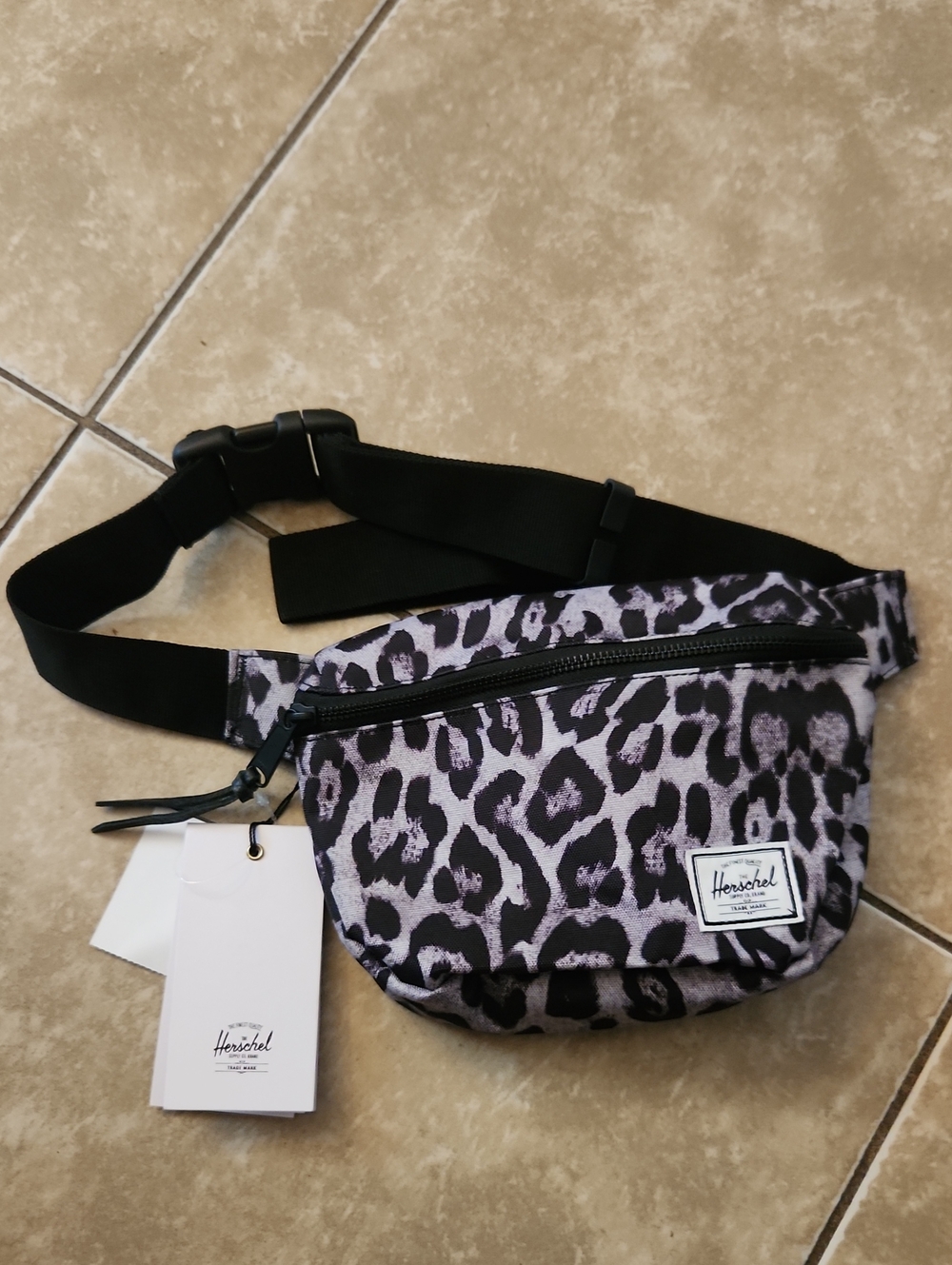 Herschel Leopard Print Waist Bag in Grey and Black